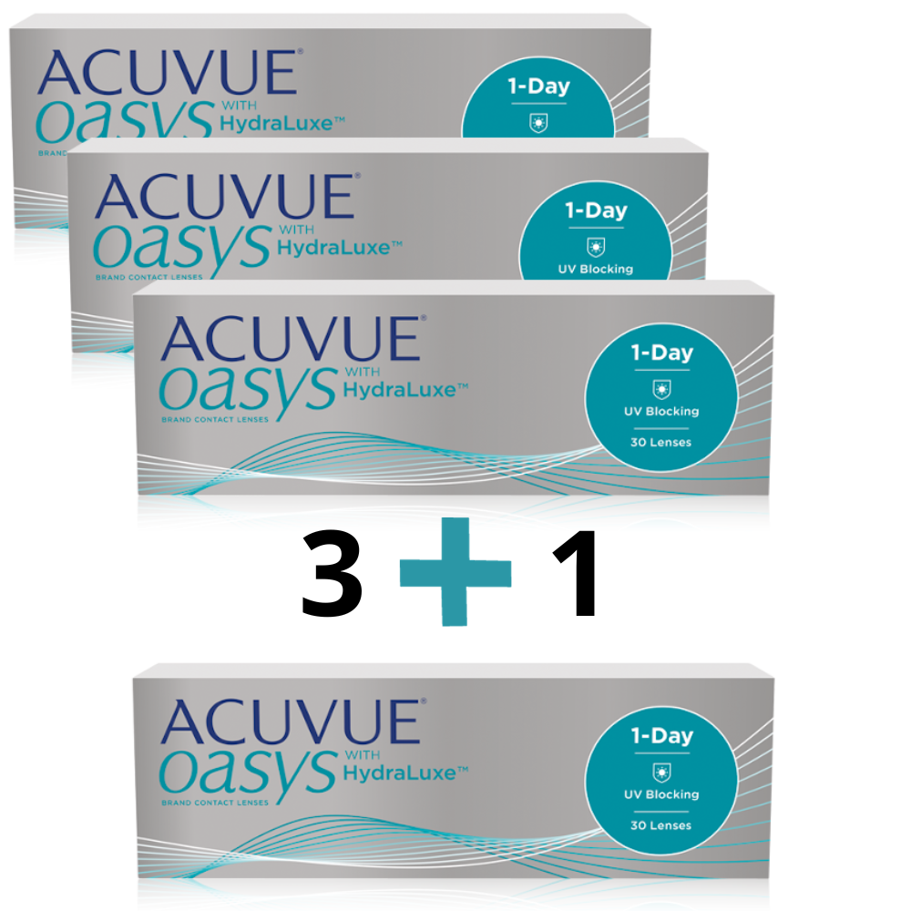 Acuvue Oasys 1 Day with Hydraluxe contact lenses | pack 120 lenses | 3+1 free offer